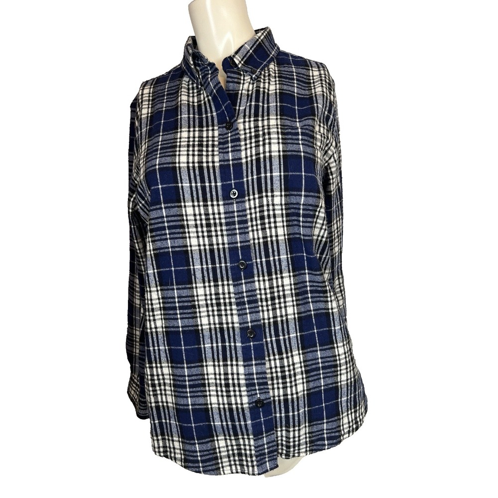 LL Bean Plaid Flannel Relaxed Fit Button Down Shirt Women's Small Casual